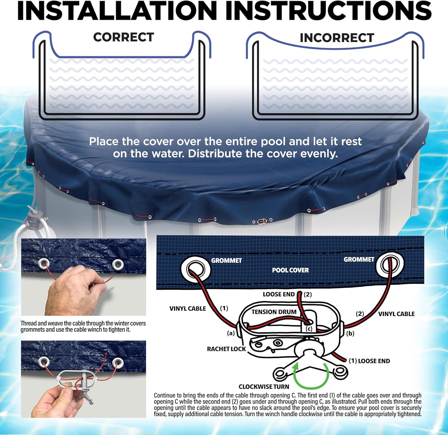 18 ft Round Pool Cover for Above Ground Pools, Above Ground Pool Cover, Winter Pool Cover, Navy Blue