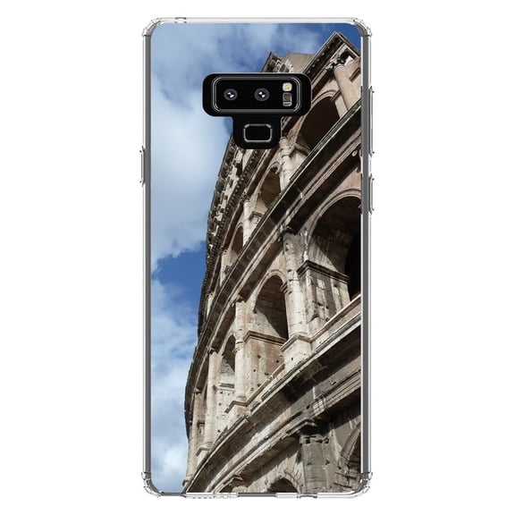 DistinctInk Clear Shockproof Hybrid Case for Samsung Galaxy Note 9 - TPU Bumper, Acrylic Back, Tempered Glass Screen Protector - Roman Colosseum Rome