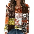 thumbnail image 4 of Uootdi Fall Fashion Must Haves Womens Cross V Neck Button Down Long Sleeve Gift Shirts Floral Printed Tunic Tops Fall Casual Outf, 4 of 6