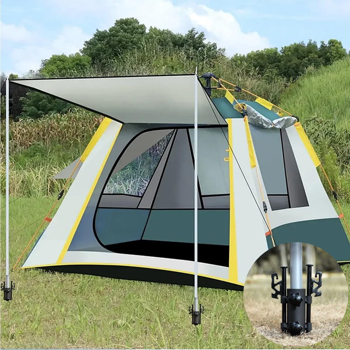 CATPAN 4Pcs Camping Tent Rod Holders,Reinforced Windproof Awning Rod Holder,Portable Tent Fixed Tube Pole Stand for Camping Fishing Hiking