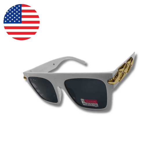 White Square Frame Sunglasses with Gold Accents - Stylish Fashion Eyewear