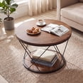 thumbnail image 6 of Finmind 2-Tier Solid Wood Round Coffee Table, 31.5" Industrial Circle Center Table with X-Shaped Metal Frame for Living Room, Rustic Brown and Black, 6 of 8