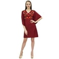 thumbnail image 2 of Bimba Womens Short Beach Evening Dress Rayon Maroon Swimwear Cover Up Caftan-12, 2 of 5