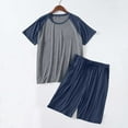 thumbnail image 4 of Pajama Set for Men Short Sleeve Pants Soft Color Block T Shirt Sleepwear Navy XL, 4 of 4