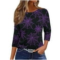 thumbnail image 6 of Kilaqueen 3/4 Sleeve Tops for Women Dressy Casual Halloween Thanksgiving Pumpkin Maple Leaf Tee Shirts Fall Holiday Tunic Blouses Halloween Costumes, 6 of 7