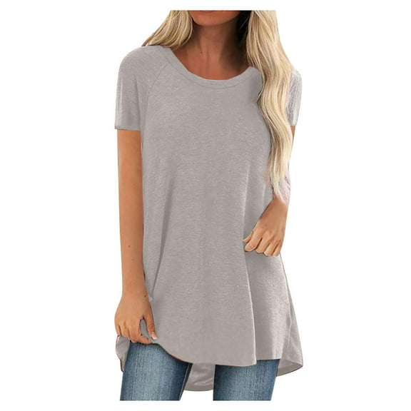 Pntutb Ladies Womens Long Shirt Summer O Neck Casual Loose Blouse Casual Basic Tee Tunic Tops