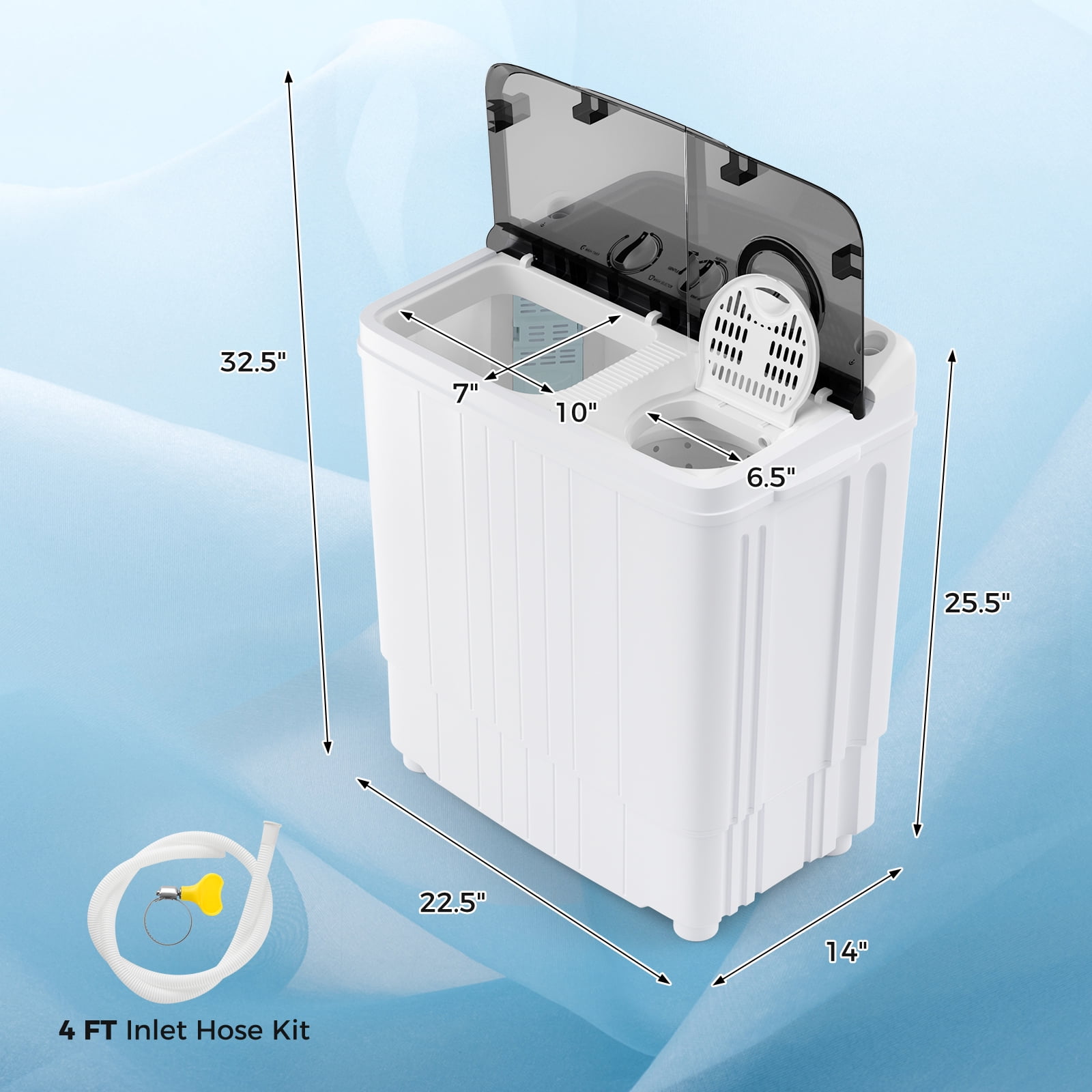 Costway Portable Washing Machine 17.6 lbs Twin Tub Laundry Washer with Drain Pump Grey