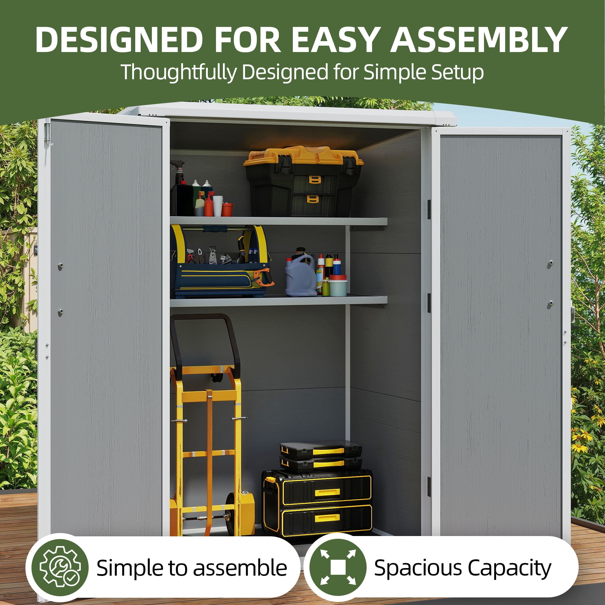 Uforic 60 Cu.Ft Outdoor Storage Shed, Weatherproof Tall Plastic Cabinet w/ Shelves, Lockable, Gray