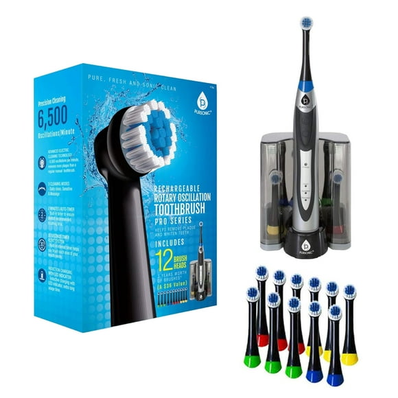 Pursonic S330 Brosse à Dents Électrique Rechargeable Oscillante Rotative Ultra Haute Puissance avec Chargeur Dock et 12 Têtes de Brosse (Format Économique)