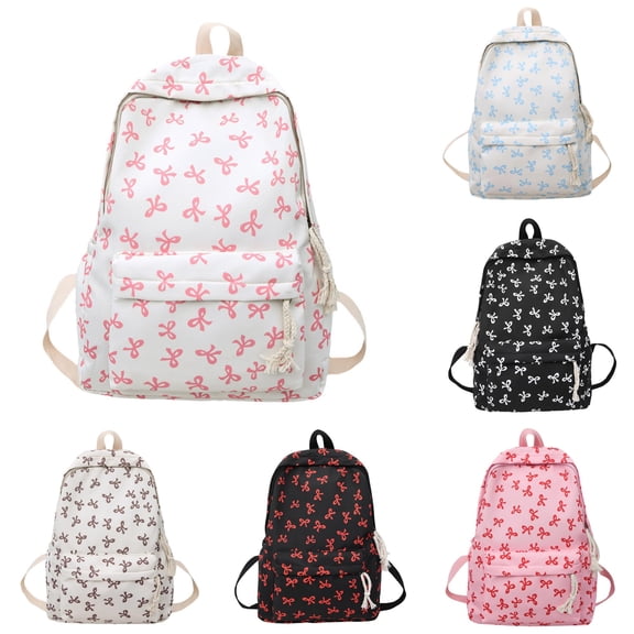 GobdXE Back To School Unisex Student All Over White Bow Print Backpack Drawstring Zipper Pocket Lightweight Daily Daypack Size:One Size