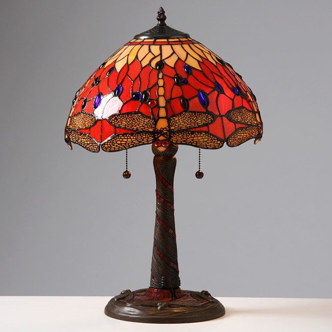 Dragonfly Table Lamp Red Bed Side Nightstand Glass Shade Base Details Dragonfly Table Lamp Red