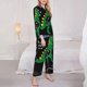 thumbnail image 3 of Balery Space Dino Cartoon Black Conjunto de Pijama con Estampado para Mujer, Conjunto de Dos Piezas con Manga Larga, Ropa de Dormir Suave con Bolsillos, Pijamas Cómodos-XX-Large, 3 of 7