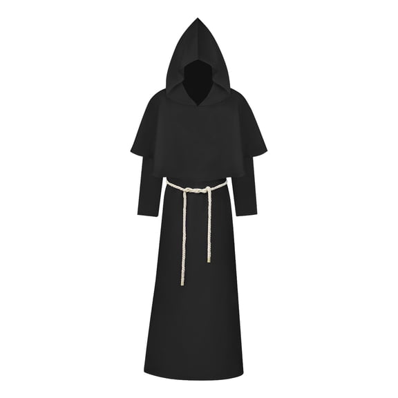 Friar Medieval Hooded Monk Robe for Men Renaissance Priest Costume Cosplay Halloween Wizard Cloak