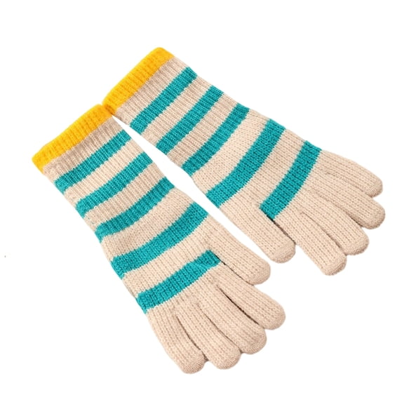 Beige Ladies Colorblock Striped Touch Screen Gloves With Knitted Design For Cold Weather Comfort And Practicality In Casual And Outdoor Use