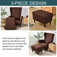 thumbnail image 5 of Stretch Wing Chair Cover Set, Wing Chair Slipcover with Ottoman Cover Wingback Chair Cover with Ottoman Slipcovers Soft Machine Washable for Living Room-Army Green-3 Piece, 5 of 7