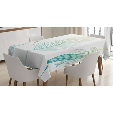 Ambesonne White Tablecloth Rectangular Table Cover, Feather Peacock Vintage, 60"x84", Mint Green Yellow
