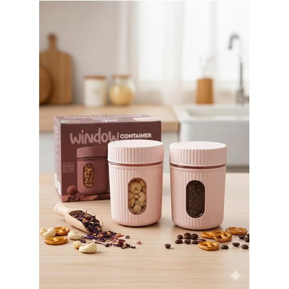 Window Airtight Plastic Kitchen Storage Containers Set of 2 | BPA-Free Food Grade Jars with Transparent Window View & Textured Grip (Multicolor & Multiuse)