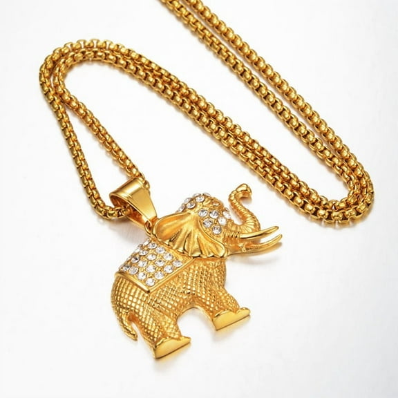 Hot Sale Elephant Necklaces&Pendants 14K Yellow Gold rhinestone Zirconia men Lucky Jewelry Birthday New Year Gift