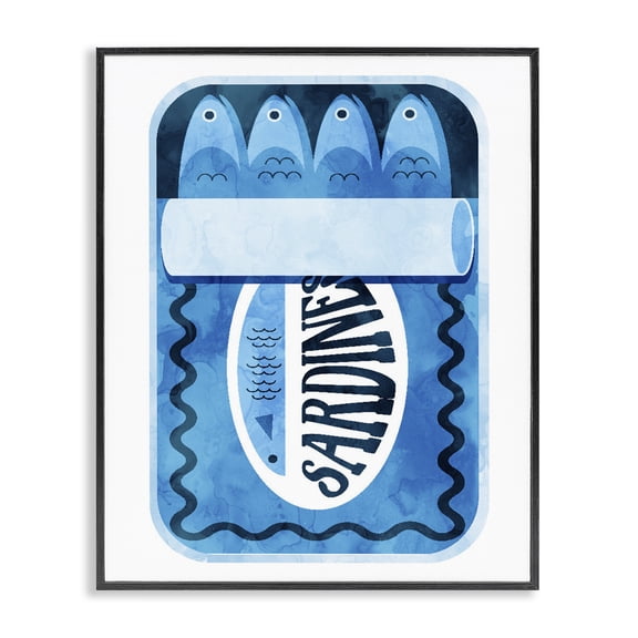Retro Blue Sardine Tin Black Framed Giclee Art, design by Daphne Polselli