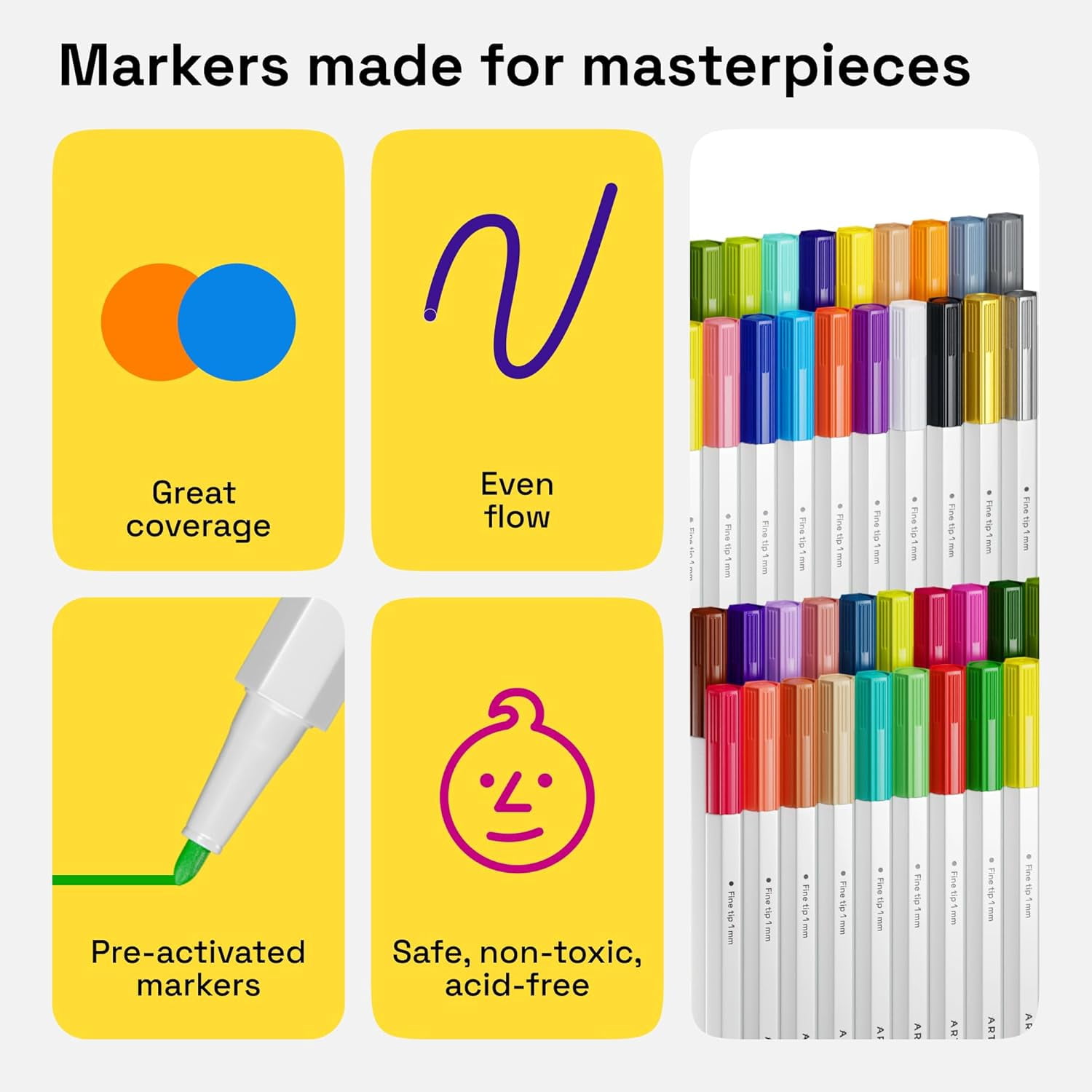 JJEAN-36 Fabric Markers - Fine Tip Fabric Markers Permanent for Clothes - No Bleed Pens for T-Shirts, Bags, Textile, Canvas, and More