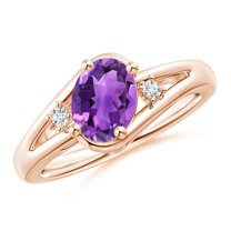 ANGARA Natural 1.15 ct Amethyst and Diamond Split Shank Ring in 14K Rose Gold for Women (Size-8x6mm) | February Birthstone, Birthday, Anniversary, Jewelry Gift for Women | Natural Amethyst Ring