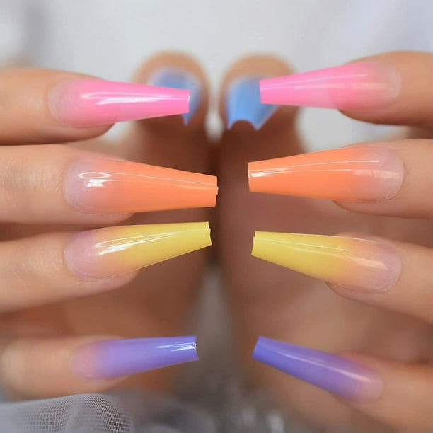 Uñas postizas Apuakthei Salon Ultra Long Coffin Ballerina Display C Curvadas Uñas postizas Borgoña Rojo oscuro Sin pegamento Color sólido Uñas artificiales pintadas a presión