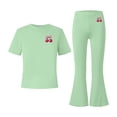 thumbnail image 5 of Teen Girls 2-Piece Outfit, Graphic Short Sleeve T-Shirt and Flared Wide Leg Pants Casual Set for 5-15 Years Green, 5 of 6