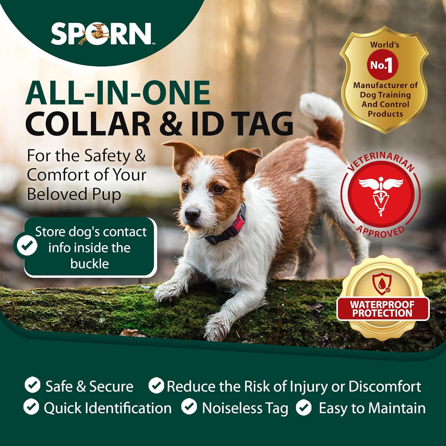 Sporn Dog ID Collar for Large Dogs, Black & Blue Dog Collar with 3 Pcs Prefolded Paper