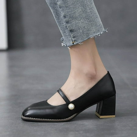 

Aayomet Shoes Pearl- Fashion Mouth High-Heeled Shallow Square-Toe Thick Women s Women s high Wide High Heels for Women Black 9