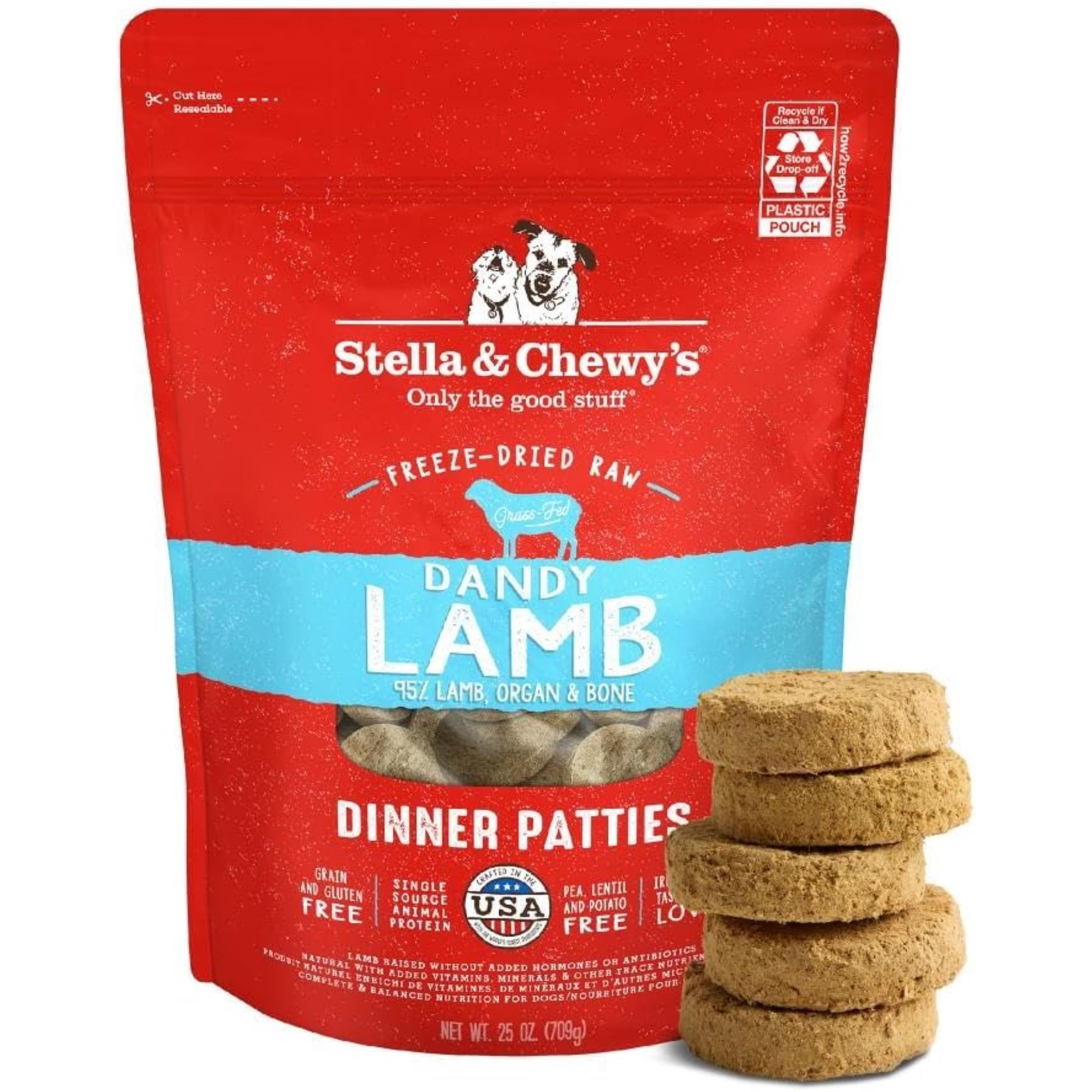 Stella & Chewy's Freeze-Dried Raw Dinner Patties for Dogs - Dandy Lamb Recipe - 25 Ounce Bag