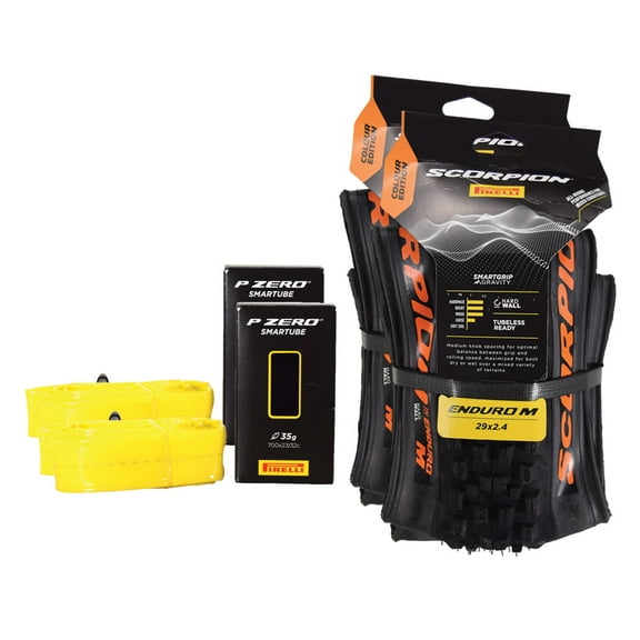 Pirelli Scorpion Enduro M Orange Color (29 x 2.4) Mountain Bicycle Tire & SmarTUBE 23/32-622 Tubeless Ready 60 TPI All-Terrain for Enduro Trail & Aggressive XC Riding Mountain Bike w/Keychain (2 Pk)