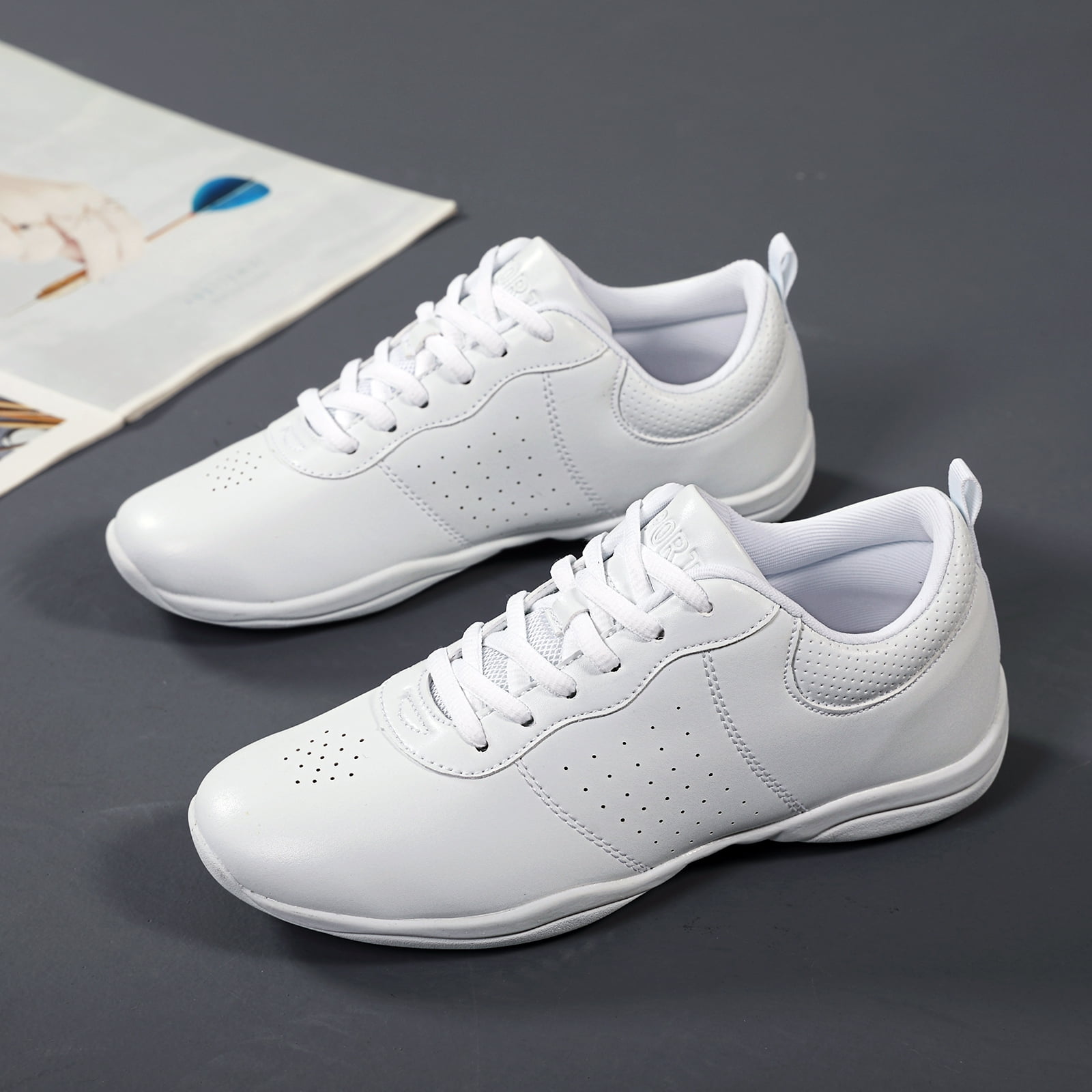 GlideMoves White Cheer Shoes Girls Jump Tumbling Women Exercise Aerobic Fitness Dance Training Youth School Student Team Athletic Competition 2125 Little Kid Size 13.5