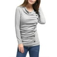 thumbnail image 6 of Allegra K Women's Cowl Neck Buttons Decor Long Sleeves Ruched Blouse, 6 of 7