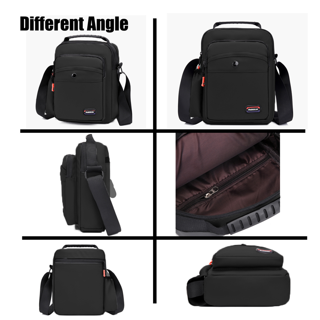 Crossbody Bags for Men Women Teens Messenger Bag Waterproof Oxford Nylon Crossbody Sling Bag Black
