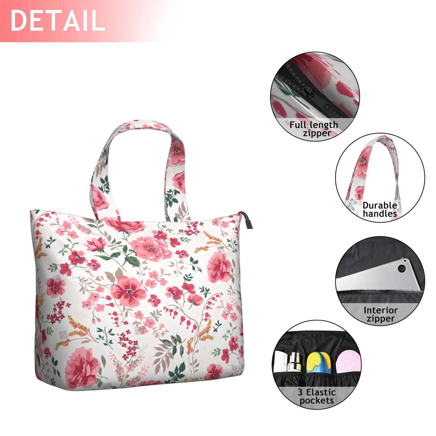 Pioneer Flower Floral Print Pattern Travel Tote Bags for Women Carry On,Large Weekender Bags for Women Travel,Multi Functional Duffle Bag for Work,Shopping,Sports