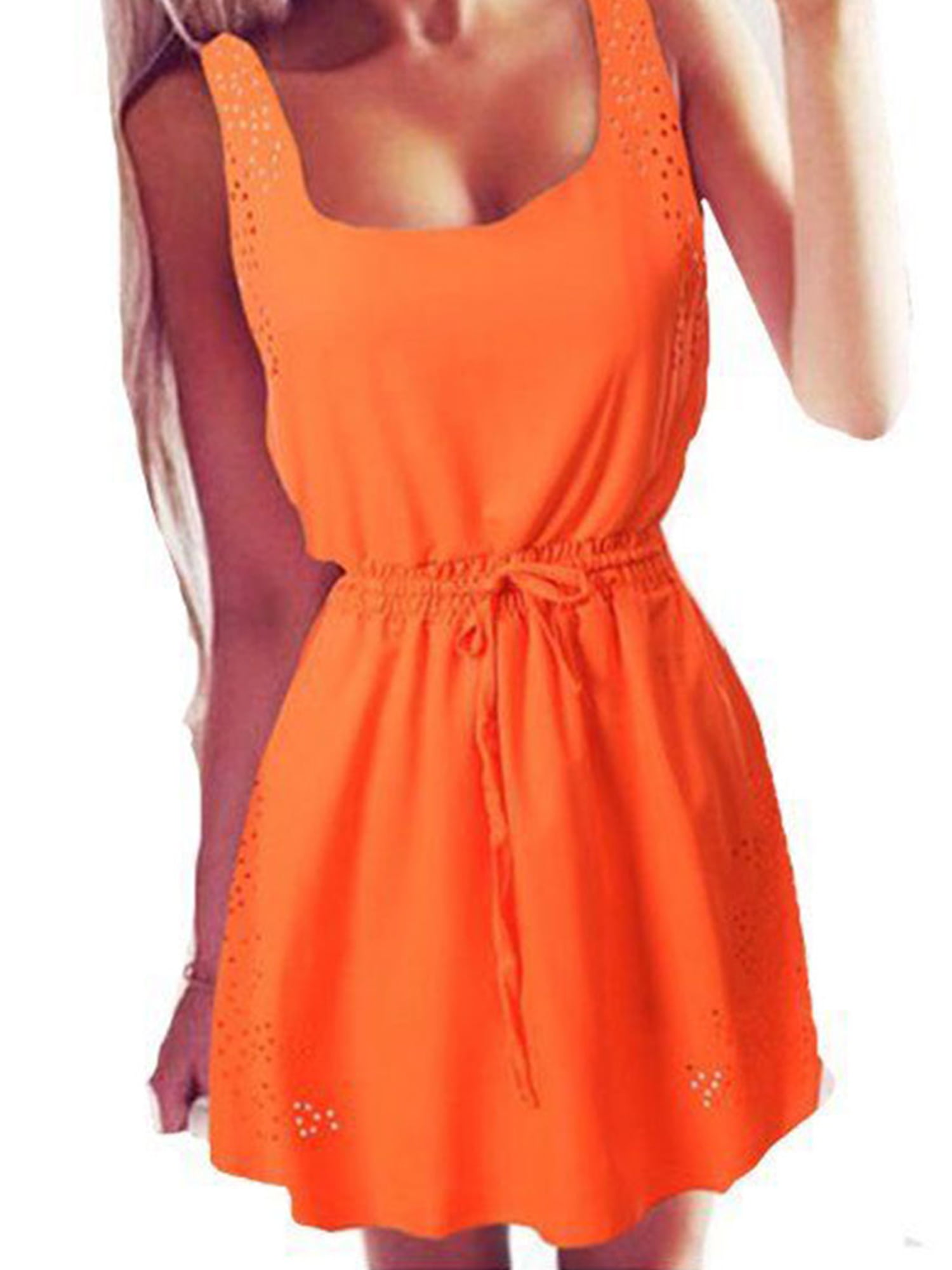 F_Gotal Womens Dresses Summer Casual Solid Mini Hoodies Tank Dress Sleeveless Beach Sundress Party Cocktail