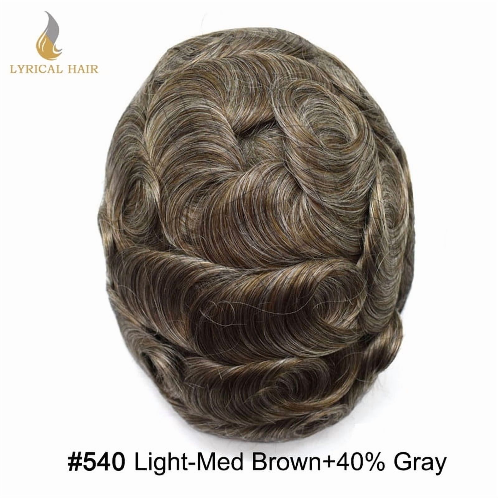 LYRICAL HAIR Men's Hairpiece 7X9 Full PU Toupee Hair for Men Human Hair Replacement System Thin Skin Silicone Mens Toupee Hair Units #540 Medium Light Brown with 40% Gray
