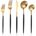 thumbnail image 1 of Juego de cubiertos de oro negro mate moderno, juego de cubiertos de acero inoxidable, juego de utensilios de restaurante para el hogar, acabado satinado, apto para lavavajillas, juego de 5 piezas TUNC Sencillez, 1 of 5