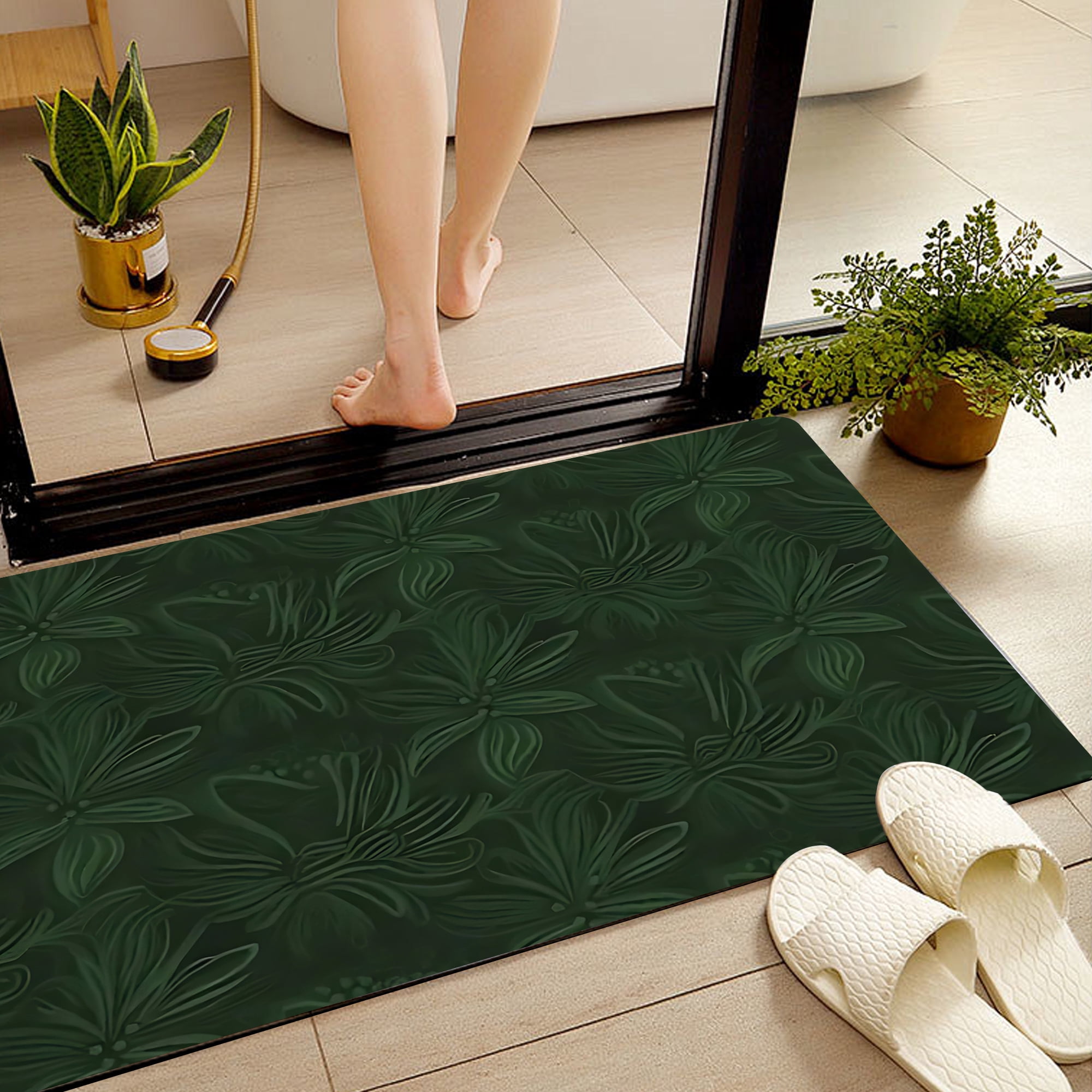 JML Doormat, Microfiber & Non-Slip Rubber Backing Door Mat - Rug Mats for Porch Entry Way Bathroom/Kitchen, (24"x36") - Dark Green Floral Pattern