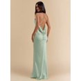 thumbnail image 2 of Mint Green Solid Satin Asymmetric One Shoulder Backless Maxi Dress, Elegant Evening Wedding Guest Formal Gown, 2 of 6