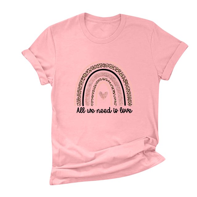 Pompotops T-shirt Femme Col Rond Imprimé Léopard Arc-en-Ciel Manches Courtes Blouse Décontractée Ample