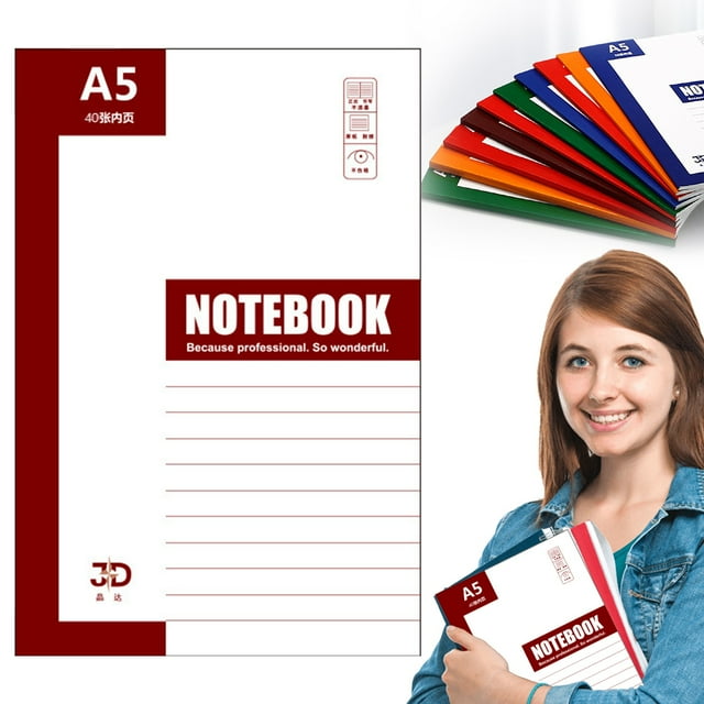 Blekii Wide Ruled Composition Notebook – 1 Pack, 30/40 Sheets, A5 Size for School & Work A5 simple notepad red A5-40 sheets