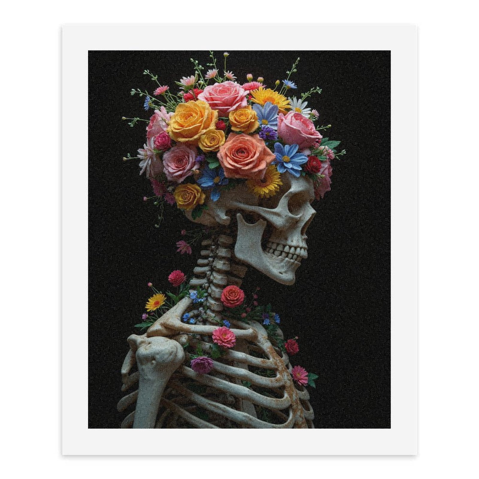 Paint By Numbers Kit for Adults Beginner - DIY Skeleton Flower Crown Art Flowers Canvas Painting Kits for Adults, Frameless Paint By Number for Adults for Home Wall Decor 16x20 Inch