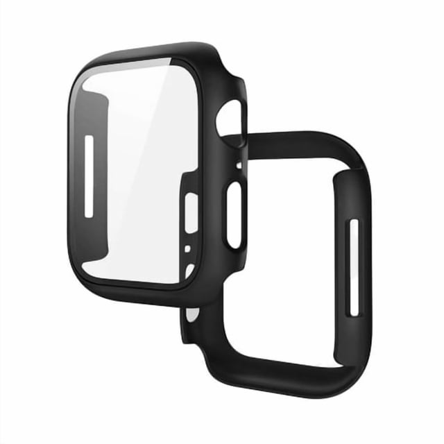 Case for Apple Watch Series 9/8/7/SE 2 45mm All-Around Screen Protector Case, Tempered Glass Screen Protector Case Ultra-Thin for iWatch 45mm Protection Cover - Black