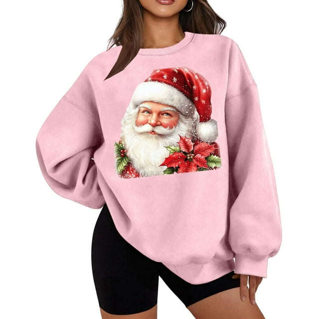 Birdeem Chandail en Molleton de Noël à Col Rond en Polaire Fine pour Femmes, Manches Longues, Coupe Ample, Chandails en Molleton de Noël pour Femmes, Hauts de Noël pour Femmes