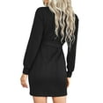 thumbnail image 6 of SAYOO Women Casual Wrap Hip Dress Solid Color Long Sleeves High Neck Tie Waist Female Dress, 6 of 9