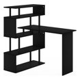 thumbnail image 1 of Pemberly Row L-Shape Computer Desk with 5-Tier Shelves in Americano/Black, 1 of 6