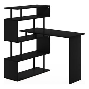 Pemberly Row L-Shape Bureau d'ordinateur avec 5-Tier Étagères en Américaino/Noir