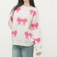 thumbnail image 2 of FRSASU Women's Sweaters Long Sleeve Round Neck Tops Bowknot Knit Casual Pullover Top Hot Pink Free Size, 2 of 4