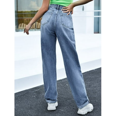 jeans baggy waist leg straight pants